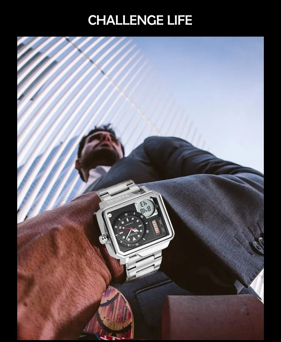 Мужские спортивные часы BOAMIGO брендовые цифровые часы для мужчин модные Прямоугольные Наручные часы 30 м водонепроницаемые часы из нержавеющей стали