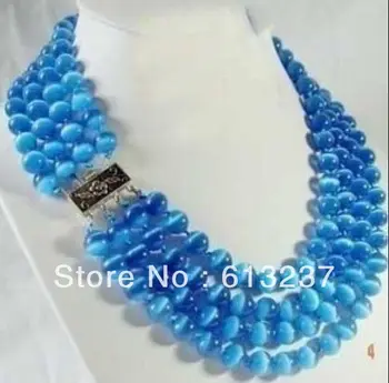 

hot free Shipping new 2018 Fashion Style diy RARE 4 ROWS 8MM GLASS BLUE CAT BYE BEAD NECKLACE MY5173