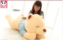 huge lovely lying bear toy big plush squinting bear in blue cloth doll gift about 130cm