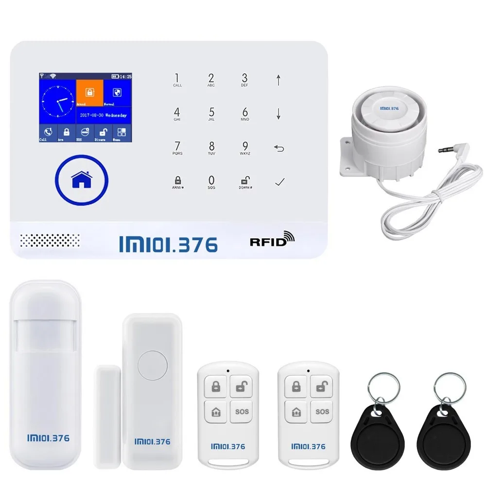 LM101.376 wifi GSM домашняя система охранной сигнализации с 2,4 дюймов TFT сенсорной панелью приложение управление RFID карта беспроводной умный дом защита от взлома - Цвет: LM Kit A