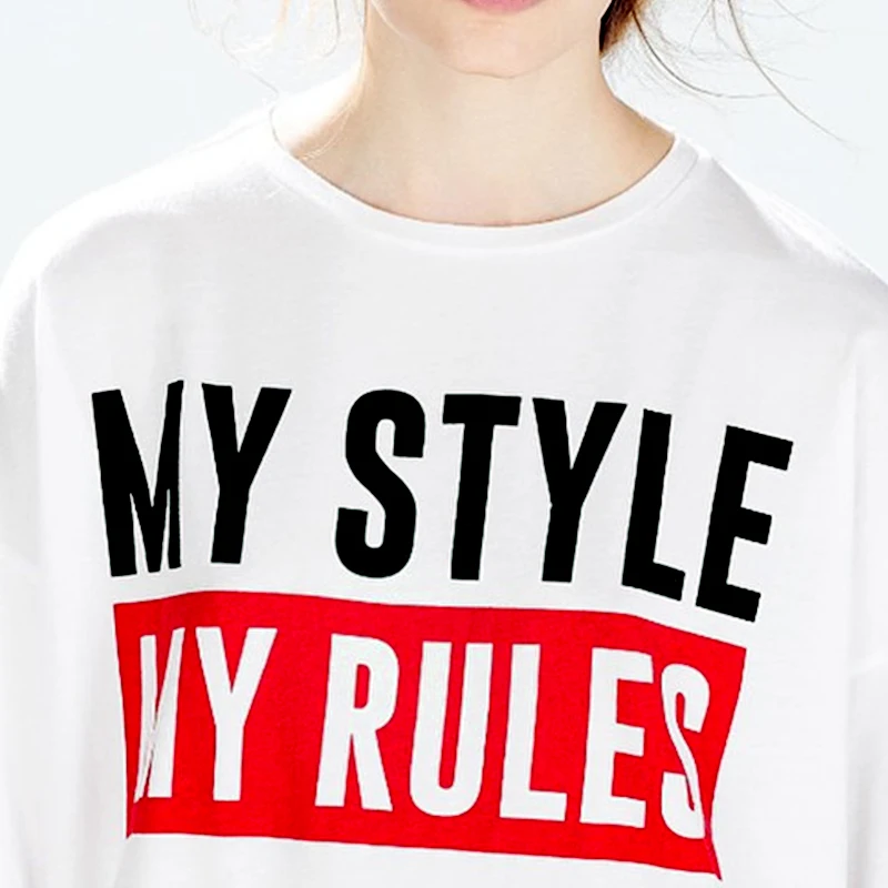 Новые женские футболки в стиле My style rules белая Повседневная футболка с буквенным