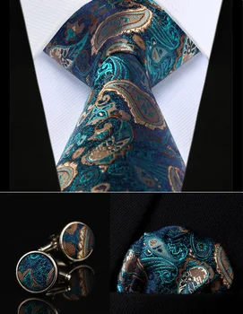 

TZP15Q8S3 Blue Paisley 3.4" Silk Men Tie Necktie Handkerchief Cufflinks Set Party Wedding Classic Pocket Square Tie