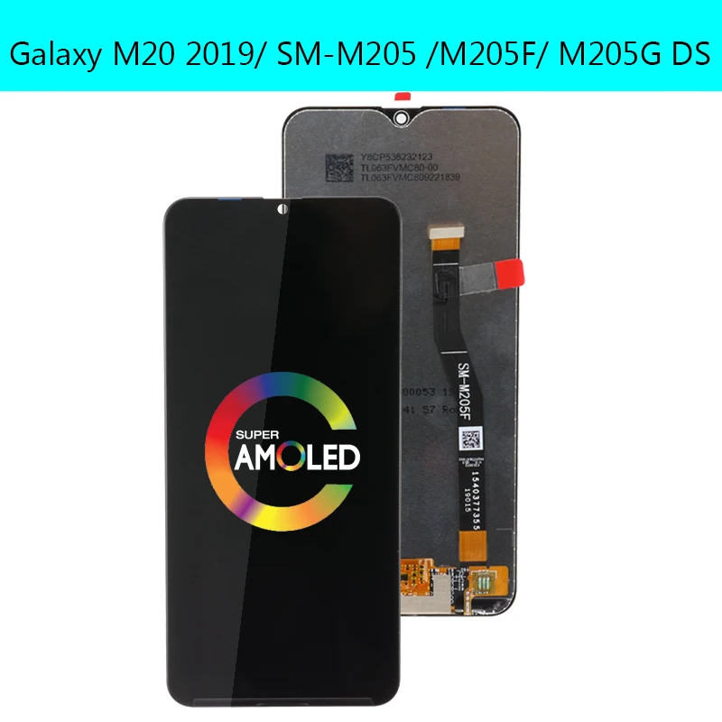 Супер AMOLED 6,3 ''lcd для SAMSUNG Galaxy M20 SM-M205 M205F lcd дисплей кодирующий преобразователь сенсорного экрана в сборе запасные части