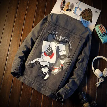 

Fashion Priting Mens Coat Casual Wild Mems Denim Jacket High Quality Warm Outwear Male Large Size 4XL 5XL