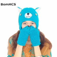 BomHCS шапочка с милым медведем+ варежки «ежики» ручной работы вязаная зимняя Плотная шапочка варежки Забавный подарок