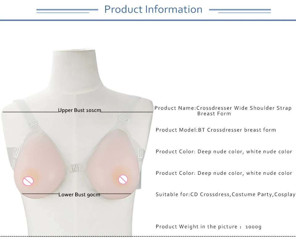 Komaynaly One Pair Silicone Breast Forms Strap-On False Boobs False Breasts For Crossdresser Mastectomy Transgender 800g 1000g (1)