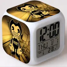 Reloj con alarma para niños Bendy and the ink machine, luz Led de 7 colores, cambio de pantalla Lcd, Reloj cuadrado de mesa, Digital Vintage