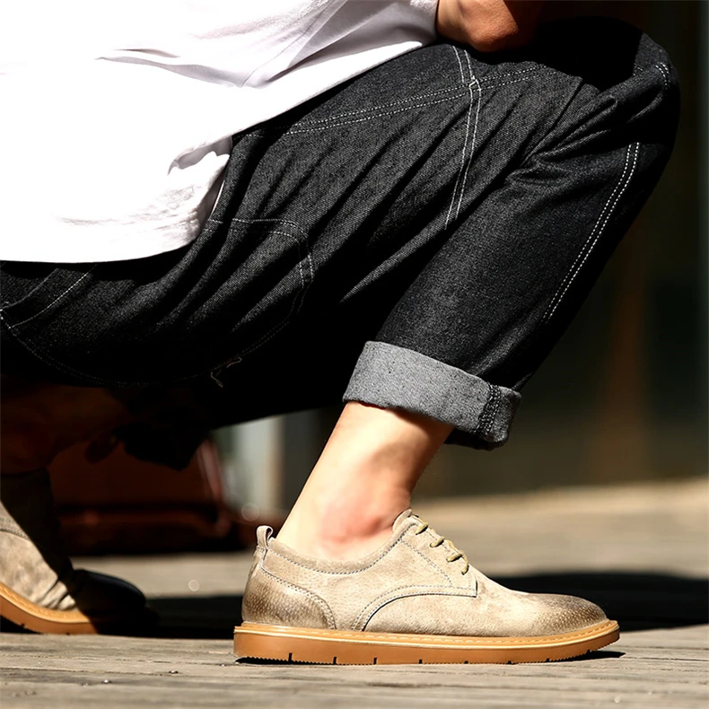 SERENE Brand New Men's Shoes Retro Leisure Leather Work Tooling Shoe Mens Lace Up Casual Shoes Male Waterproof OxFord Footwear (3)
