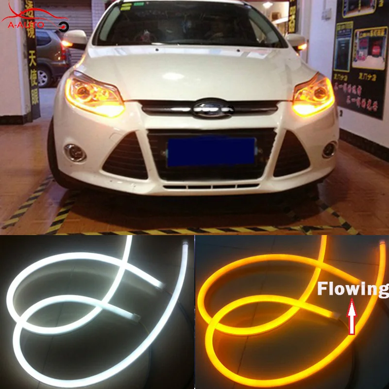 2X BIANCO 60cm STRIP LED DECORATIVA FARO STRISCIA DRL RUN LIGHT 12V