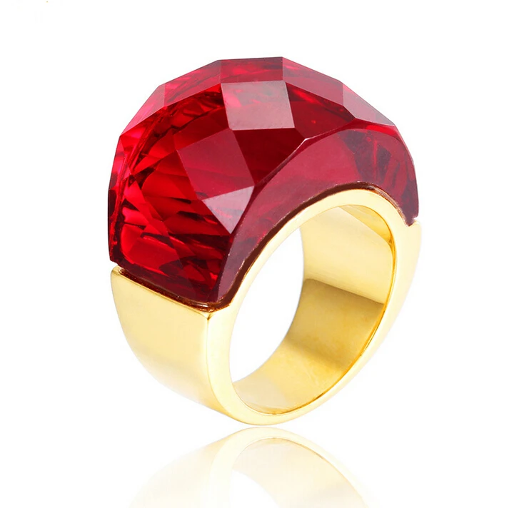 

Luxurious huge Stainless Steel rings for women party big crystal stone Titanium Steel ring gold rings for wedding
