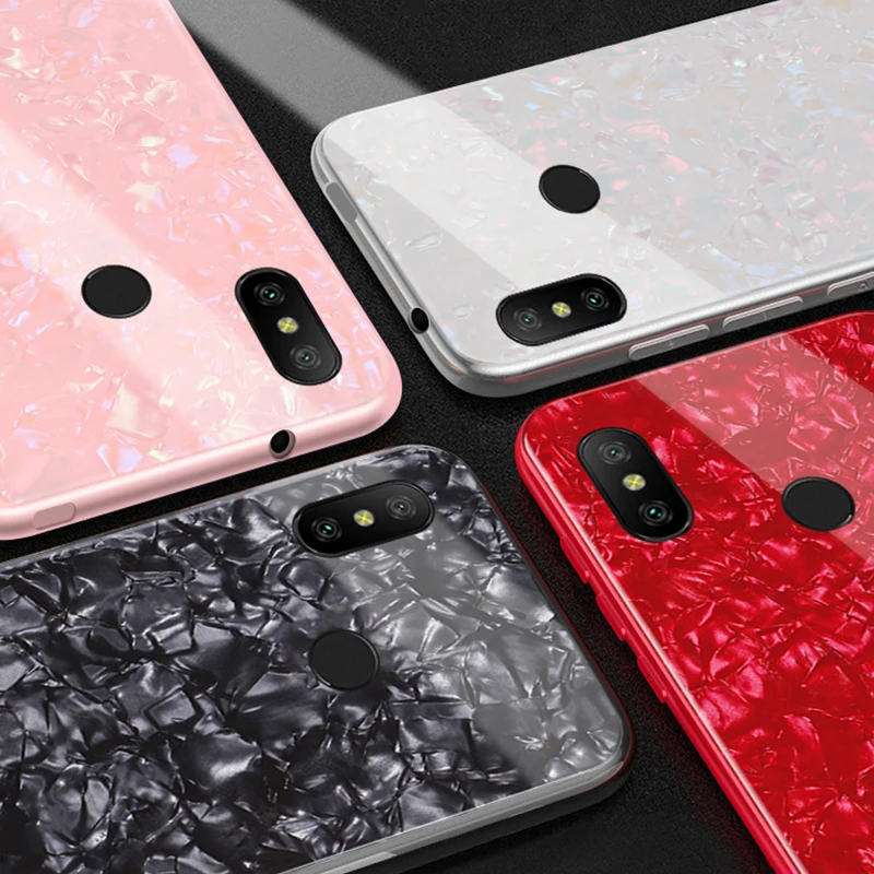 For Xiaomi Redmi 6A Case Luxury Tempered Glass Back Cover Soft Frame Shockproof Phone Skin for Xiomi a6 6 note pro | Мобильные