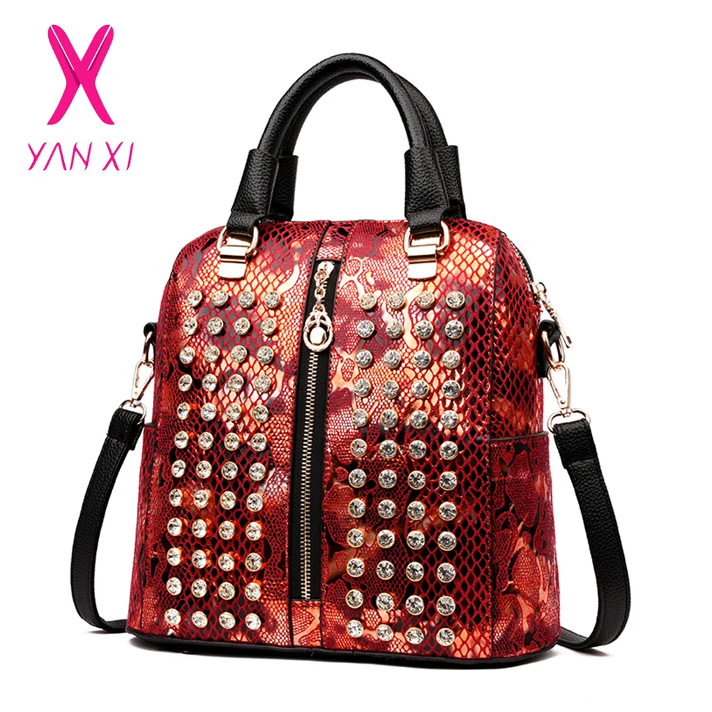 

YANXI Brand 2018 Women Serpentine Backpacks for Girls for Students Pu Leather Fashion Women Bags Daypack with Diamonds