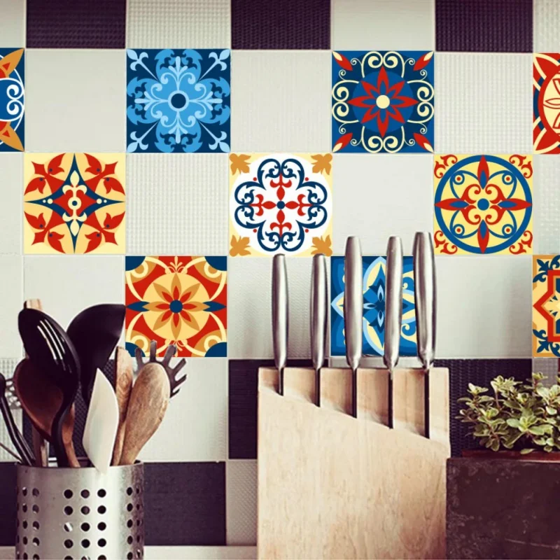 

10*10cm/15*15cm/20*20cm PVC Waterproof Self adhesive Wallpaper Furniture Kitchen Mediterranean DIY Tile Sticker Wall Decal