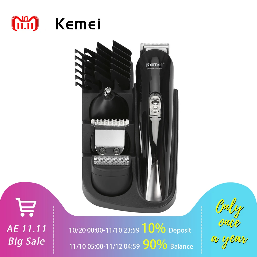 

Kemei New 8 in 1 Rechargeable Hair Trimmer Set Electric Men Barber Shaver Beard Trimmer Hair Cutting Machine Men's Grooming Kit
