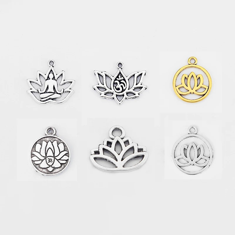 

10PCS Antique Silver/Gold Hollow Lotus Flower Yoga Buddha Meditation Charms Pendants for Necklace Earring Making Jewelry Finding