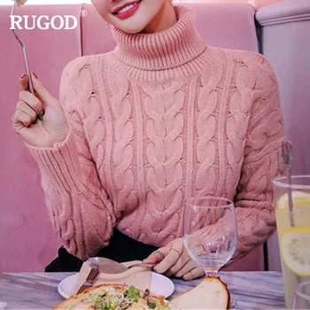 

RUGOD New Women Turtleneck Sweater Casual Solid Pullovers Women Knitted Korean Fashion Sweet Lady Sweater Warm Winter Clothes