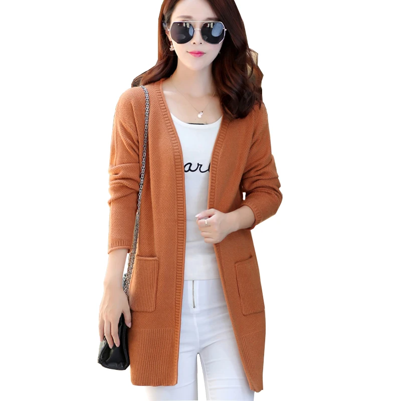 Для женщин Демисезонный новый вязаный свитер кардиган длинный корейский большой Размеры верхняя одежда ky175