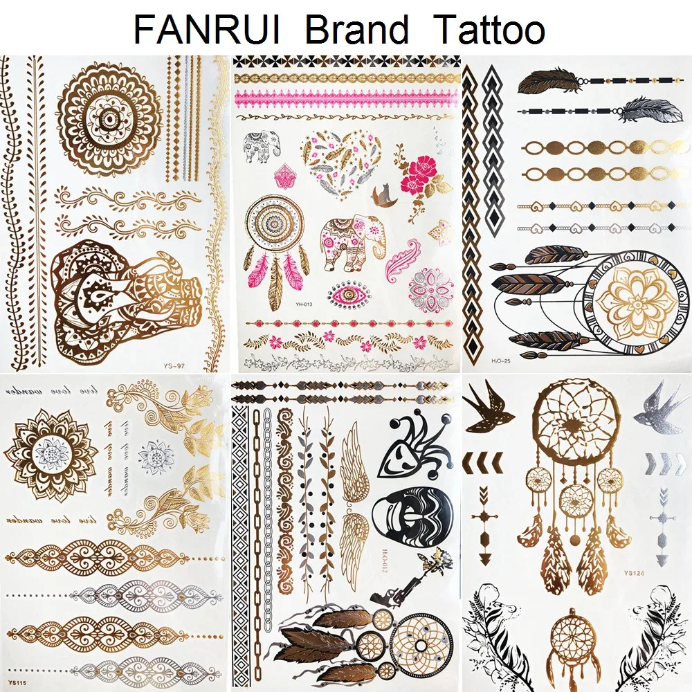 Золотые металлические тату наклейки Ловец снов 20 х15 см|tattoo sticker flower|flash tattometallic tattoo