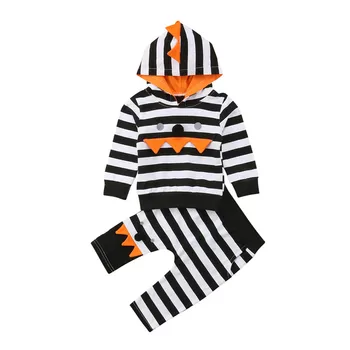 

Infant Baby Boys Cotton Dinosaur Hooded Tops Hoodies+Striped Pants Autumn Outfits Clothes Set 0-24M