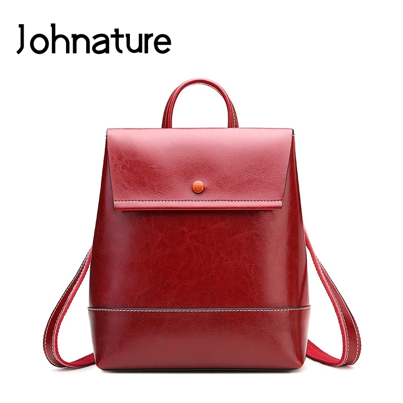 

Johnature Genuine Leather Shoulder Bag Women Backpack Summer 2019 New Fashion Solid Color Large Capacity Cowhide Travel Bags