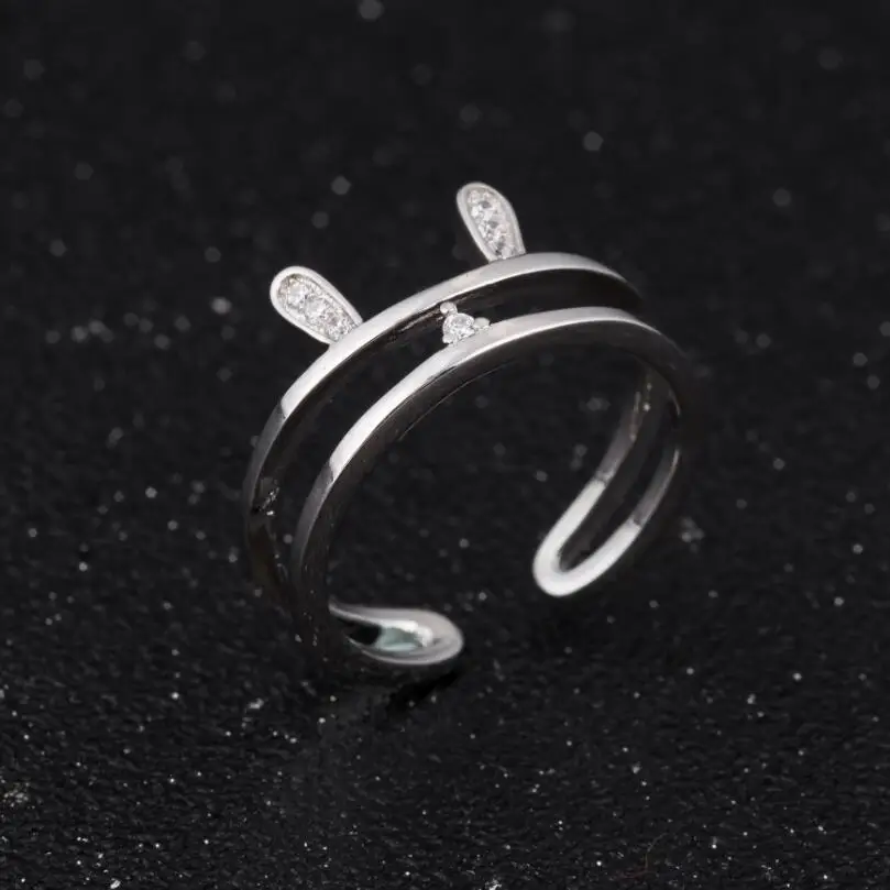 

Oly2u New 925 Sterling Silver Rabbit Rings Simple Crystal Animal Rings Rabbit Ear Finger Rings anillos de compromiso
