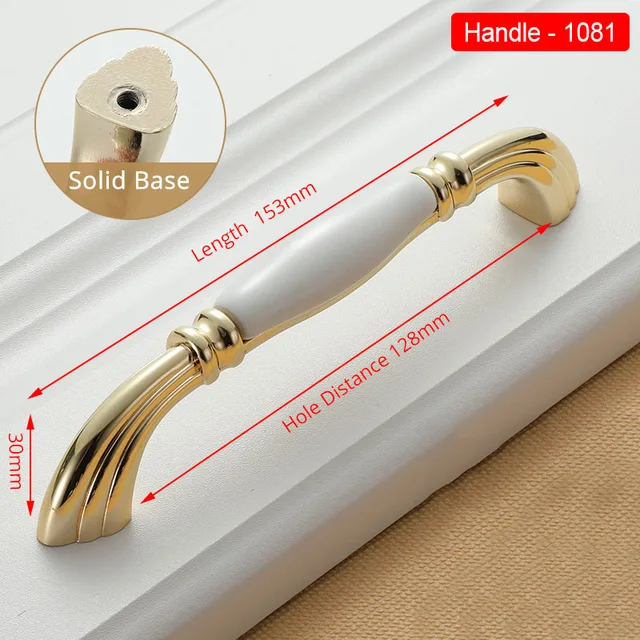 NAIERDI Gold White Creamic Gold Cabinet Handles Knobs Drawer Pulls Kitchen Door Handles Furniture Handle Cabinet Door Hardware 1081-128GW