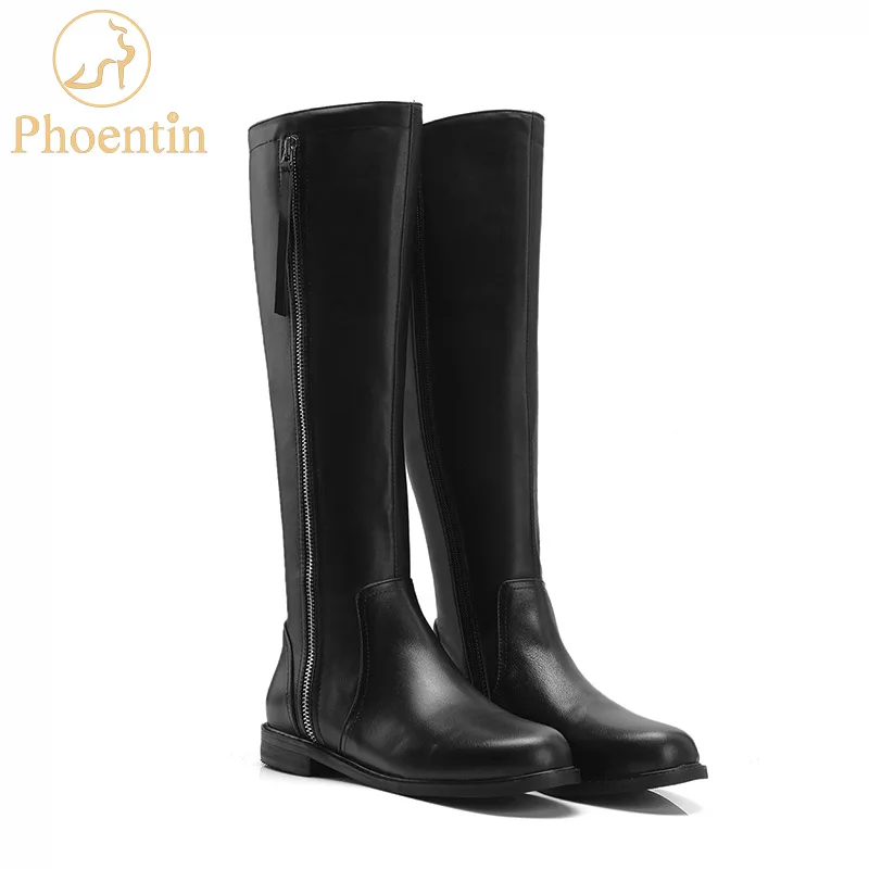 Cheap  Phoentin black zipper leather riding boots knee high 2019 flat long booties female equestrian horse