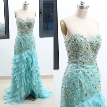 

Sky Blue Sheath Strapless Floor-Length Crystal Chiffon Prom Party Formal Evening Dress M 262722
