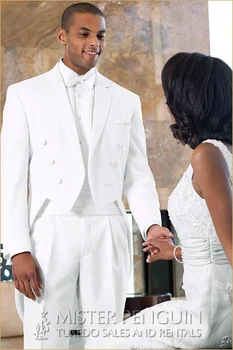 

Wholesale - 2017 Groom Tuxedos White Tailcoat Groom Jacket+Pants Bowtie custom made Men Wedding Suits Tuxedos (Jacket+Pants)