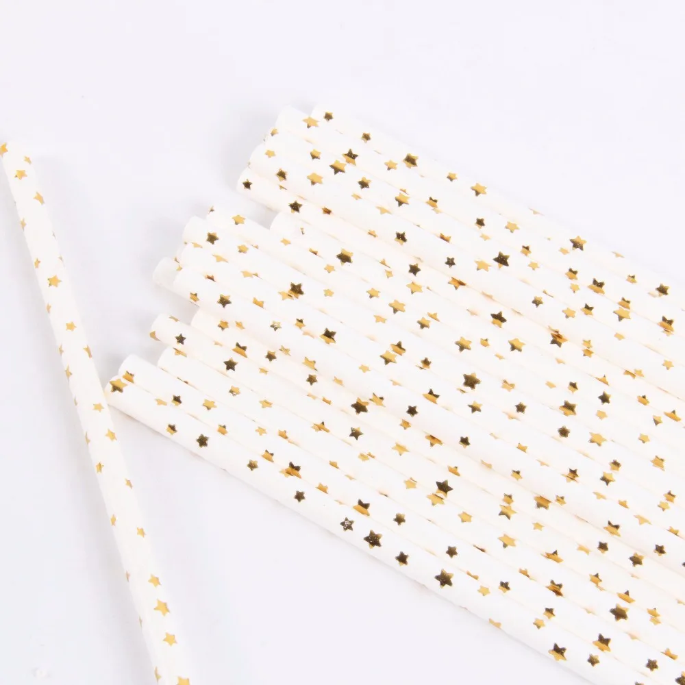 

1pack White Star Paper Straws Foil Gold Party Straws Party Paper Straws Striped Solid Black and Gold Party Decor Supplies