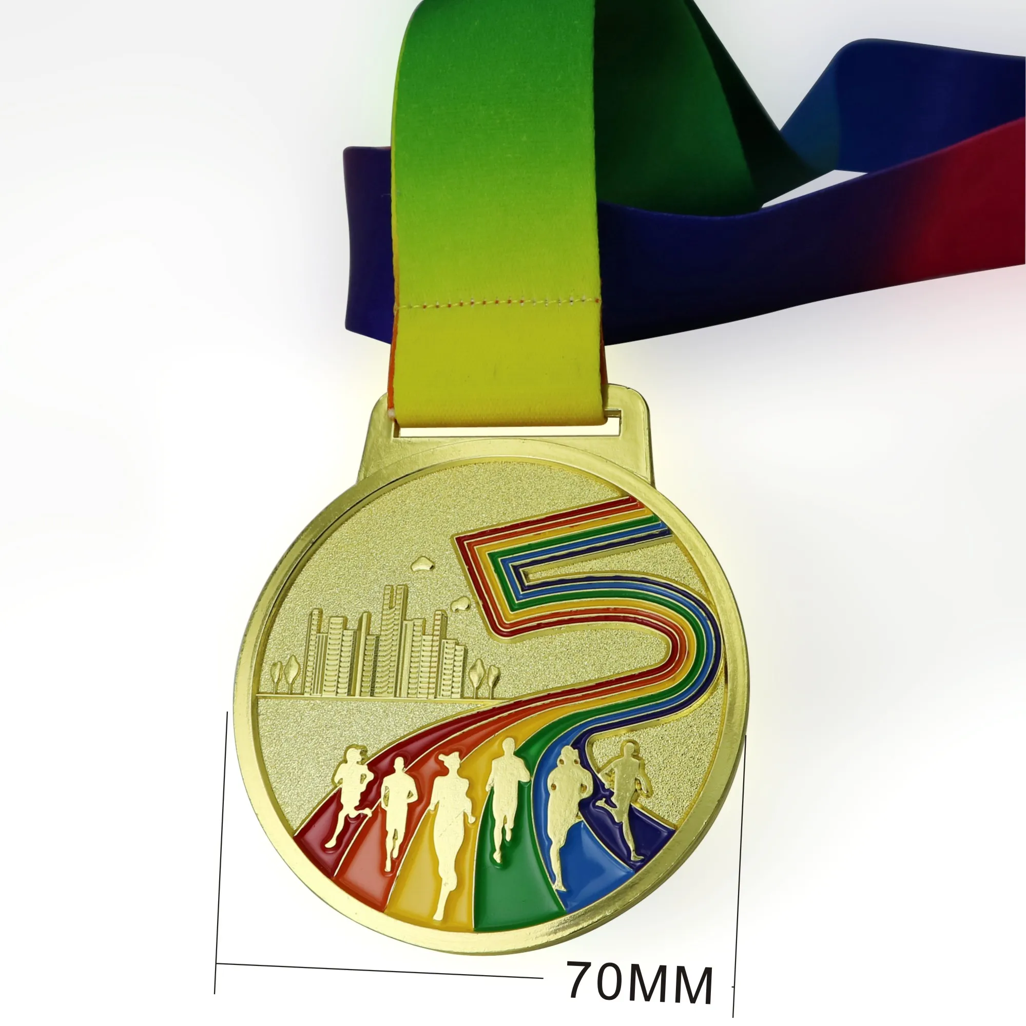 

1PCS Dia 70MM City Marathon Sports Gold Color Medals with Ribbon Soft Enamel Running Medal