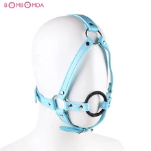 Leather Head Harness Sex Bondage Open Mouth Gag Restraint Penis Dildo Ring Adult Fetish Products Sex Games Toys for Women Men O3