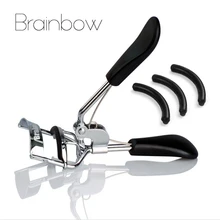 Brainbow 1pc Woman Silver Eyelashes Curler Supplementer Clip with Black Handle+3pcs Eyelash Curler Replacement Pads Makeup Tools