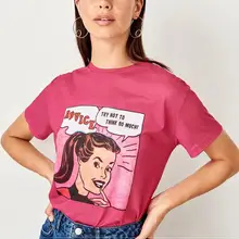 Trendyol розовая Базовая Трикотажная футболка с принтом TWOSS19VG0335