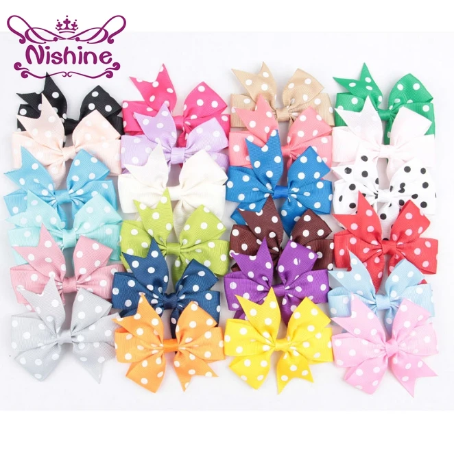 

Nishine 40pcs/lot 3.4Inch Polka Dot Grosgrain Ribbon Bows With Clip Boutique Children Hair Clips Hairpins Hair Accessories