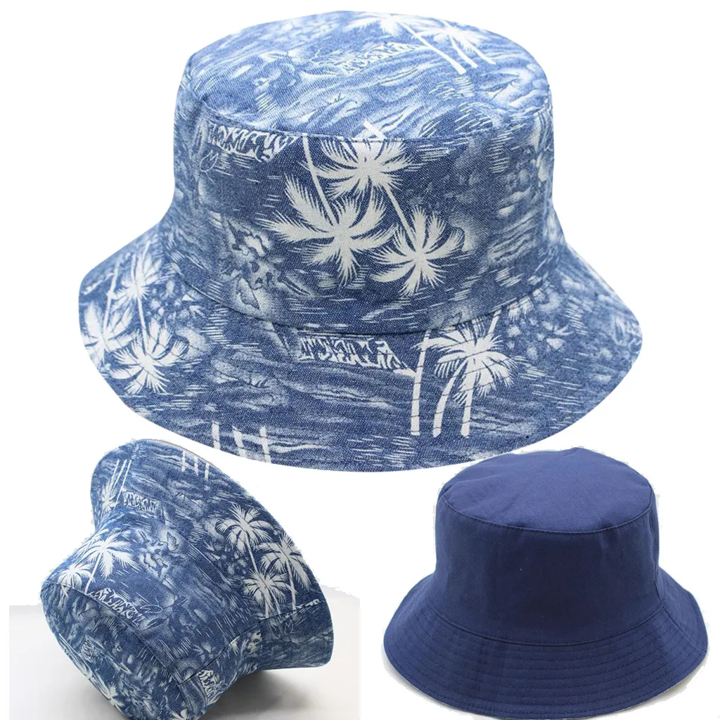 

summer Unisex Adult Double Sided Wear Coconut Tree Fisherman Hat Sunscreen Outdoors Cap chapeau femme été ombrero mujer verano