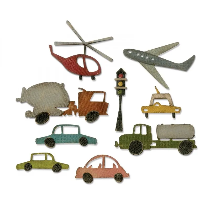 

2019 New Layered Metal Cutting Dies Craft and Scrapbooking For Paper Making Cityscape Car and Aircraft Embossing Frame Card Set