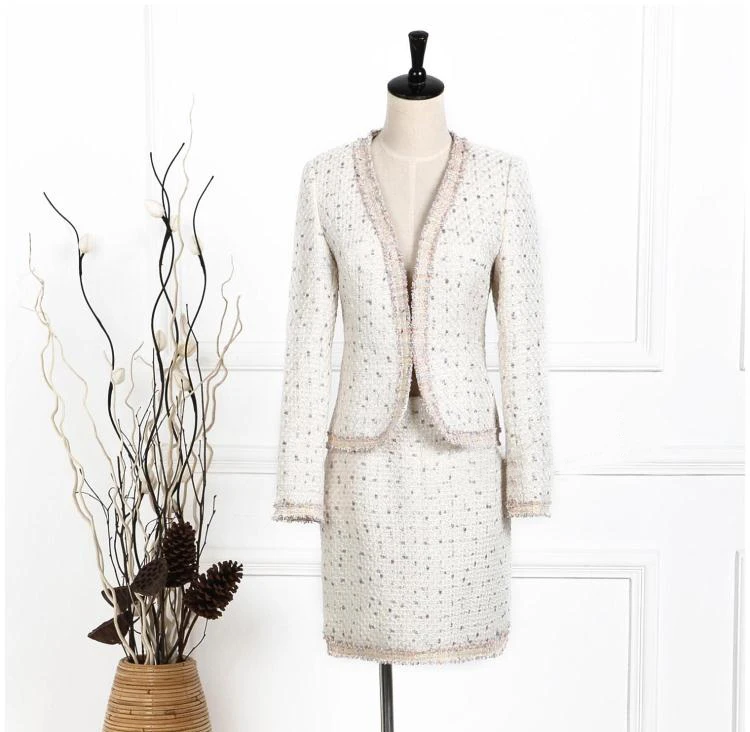 amazing two piece set women's suits,tweed jacket and skirt set,winter