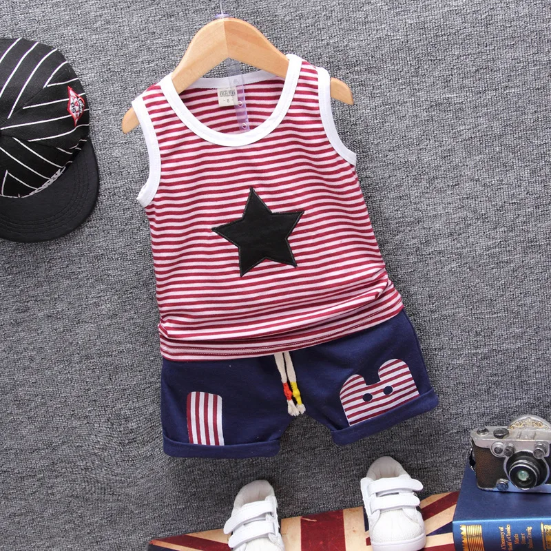 Fashion Children Boys Girls Summer Clothing Suits Baby Vest Shorts 2Pcs Kids Embroidery Star Clothes Toddler Tracksuits