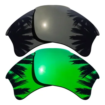 

(Black+Green Mirrored Coating) 2-Pairs Polarized Replacement Lenses for Flak Jacket XLJ 100% UVA & UVB Protection