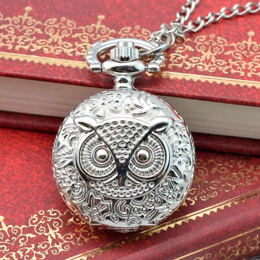 Relogio Coruja Mini Size Small Dial Owl Bronze Quartz Pocket Watch