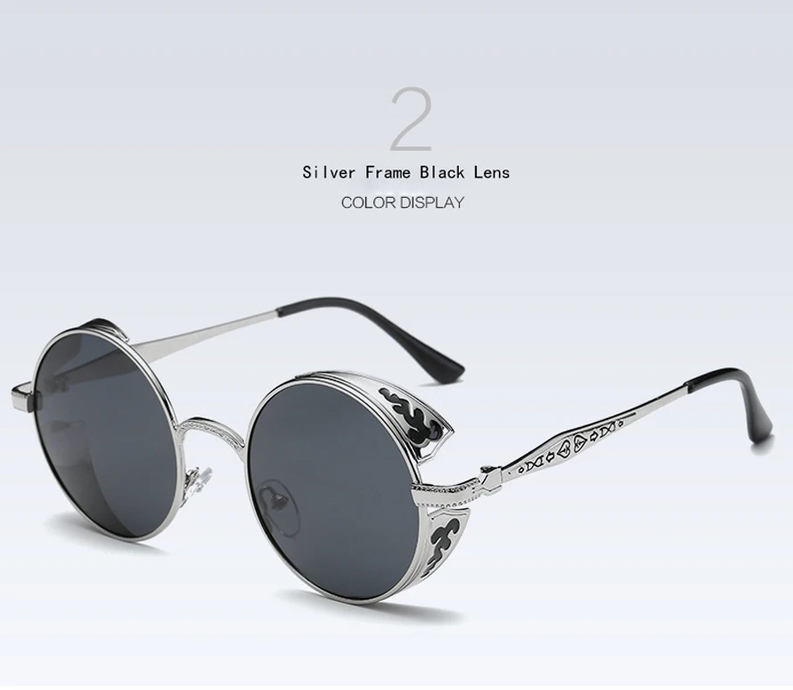 Металлические круглые поляризационные солнцезащитные очки, мужские готические вампирские стимпанк Солнцезащитные очки, женские модные Ретро Винтажные защитные очки Polaroid - Цвет линз: Silver Black
