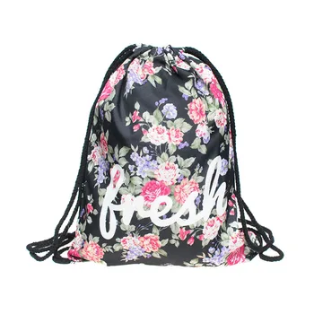 

20PCS / LOT Women Drawstring Bags 3D Printing Travel Softback String Sack Sports Bag Drawstring Backpack