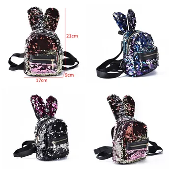 

Shinning Bling Sequins Cute Big Rabbit Ears Backpack For Teenager Girls Mochila Shoulderbag Mini Travel Bag