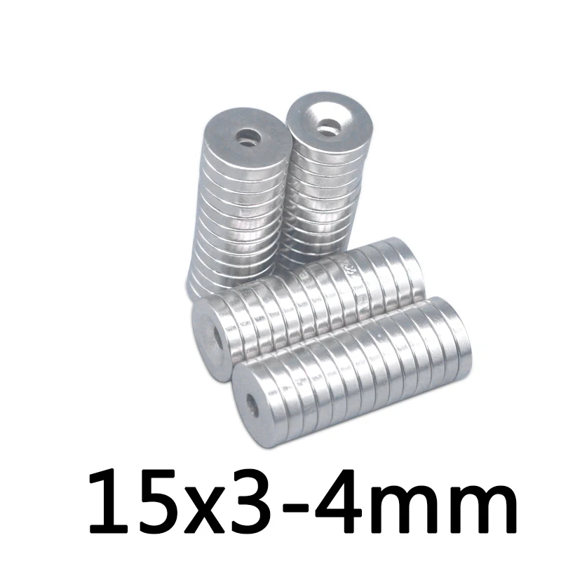 

10pcs 15x3 Hole 4 mm Strong Ring Round Magnets 15*3-4 mm N35 Earth Neodymium Circular Permanent countersunk Magnet 15x3-4 mm