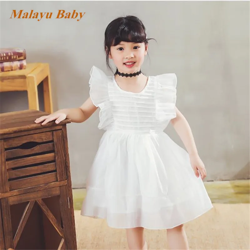 

Clearance girl dress summer girls sleeveless white birthday party dress high quality clothing children's clothing
