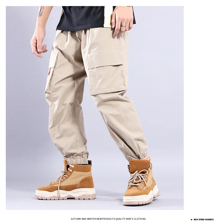 Новая мода хип хоп мужские брюки-карго шаровары для бега Свободные мешковатые уличные брюки мужская одежда