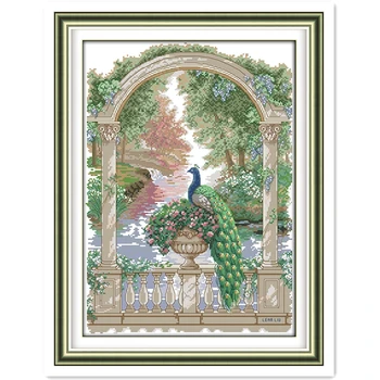 

Green Peacock DMC Cross Stitch Fabric Chinese Counted Cross Stitch Patterns Kits Embroidery Cross Sets Rest Room Cross Stitch
