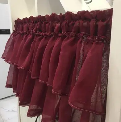 Wine red Симпатичные soild Половина занавес кружева Кофе Чай занавес кухня Короткая занавеска небольшая занавеска для домашний декор для окна - Цвет: Wine red