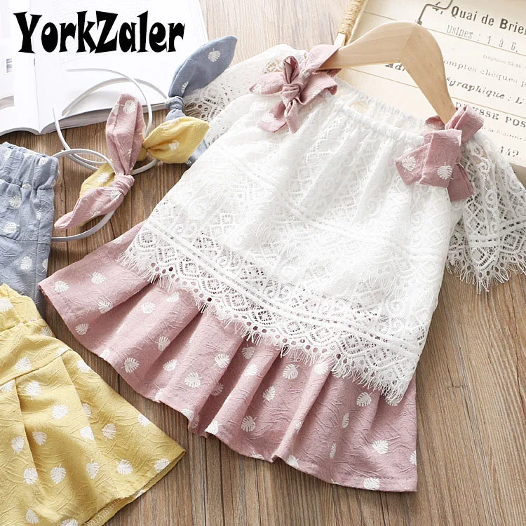 

Yorkzaler Summer Children's 2pcs Outfits Mesh Bowknot Shirt With Dots Skirt Casual Girl Clothes Suit Toddler Baby Clothes 24M-6Y
